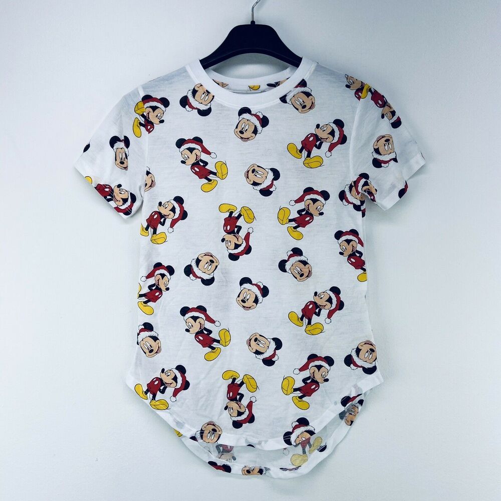 Mickey Mouse Junior's XS T Shirt Santa Hat Christmas White Holiday Disney NWT